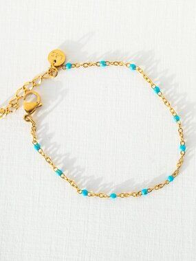 Blue Dainty Enamel Dot Bracelet Waterproof stacking bracelet  non-tarnish Gold